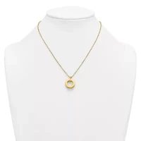 14K Yellow Gold Polished and Brushed Circle Pendant 17-inch Necklace