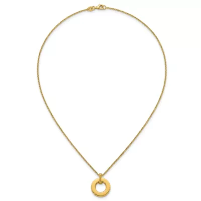14K Yellow Gold Polished and Brushed Circle Pendant 17-inch Necklace