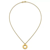 14K Yellow Gold Polished and Brushed Circle Pendant 17-inch Necklace