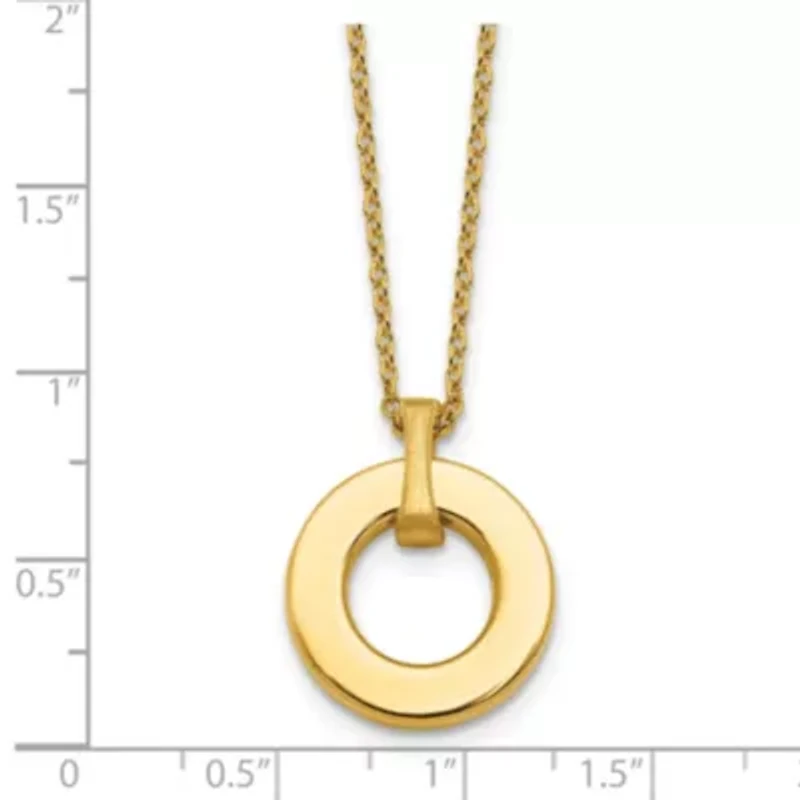 14K Yellow Gold Polished and Brushed Circle Pendant 17-inch Necklace