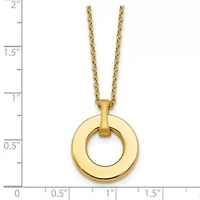 14K Yellow Gold Polished and Brushed Circle Pendant 17-inch Necklace