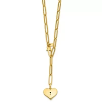 14K Yellow Gold Polished Paperclip with Heart Drop Adjustable 20-inch Necklace