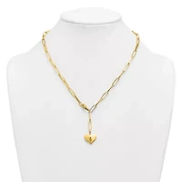 14K Yellow Gold Polished Paperclip with Heart Drop Adjustable 20-inch Necklace