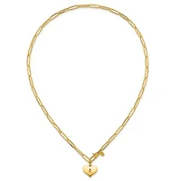 14K Yellow Gold Polished Paperclip with Heart Drop Adjustable 20-inch Necklace