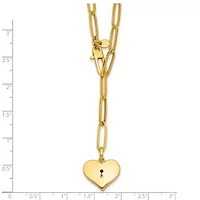 14K Yellow Gold Polished Paperclip with Heart Drop Adjustable 20-inch Necklace