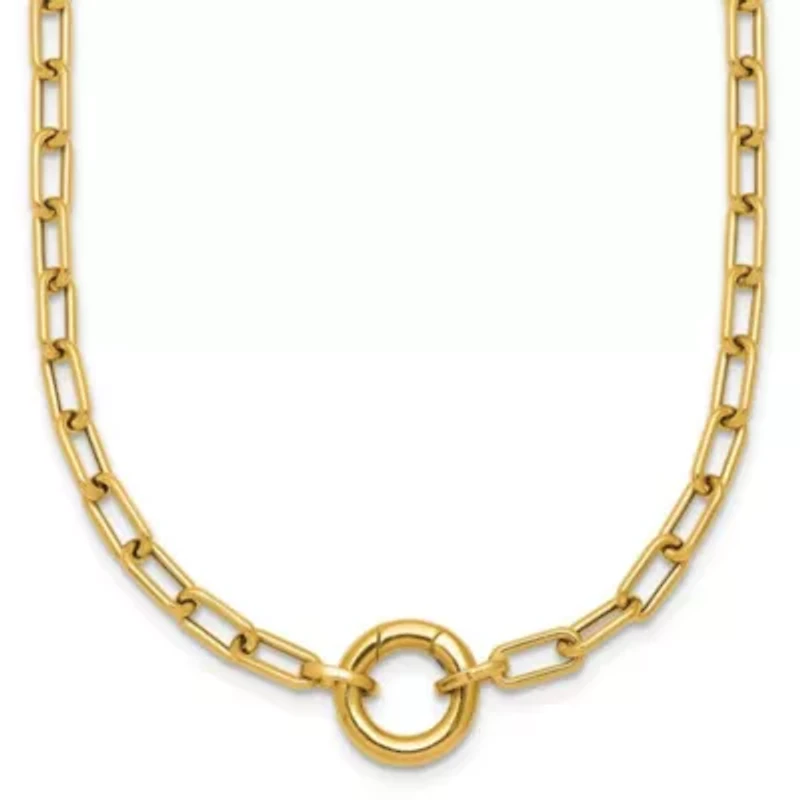 14K Yellow Gold Polished Push Clasp Pendant Paperclip Link 18-inch Necklace