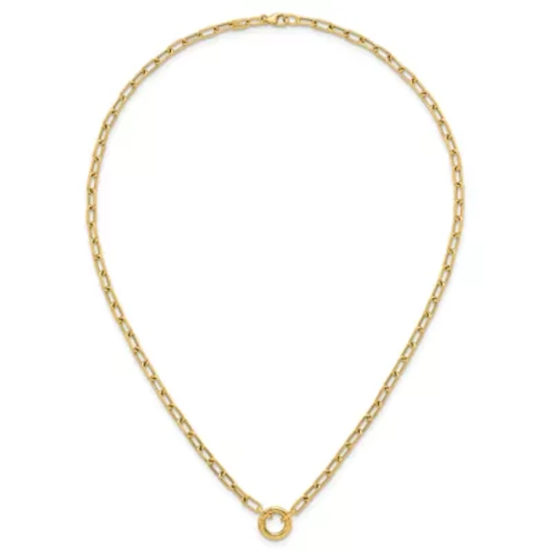 14K Yellow Gold Polished Push Clasp Pendant Paperclip Link 18-inch Necklace