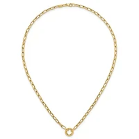 14K Yellow Gold Polished Push Clasp Pendant Paperclip Link 18-inch Necklace