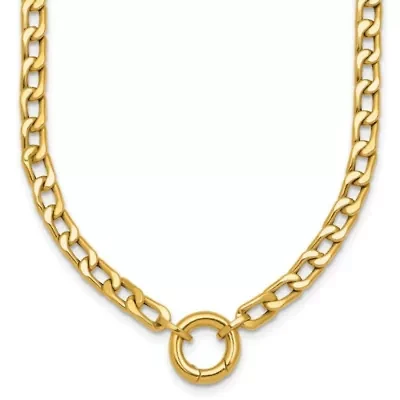 14K Yellow Gold Polished Push Clasp Pendant Flat Curb Link 18-inch Necklace