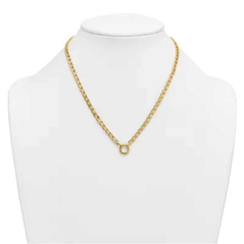14K Yellow Gold Polished Push Clasp Pendant Flat Curb Link 18-inch Necklace