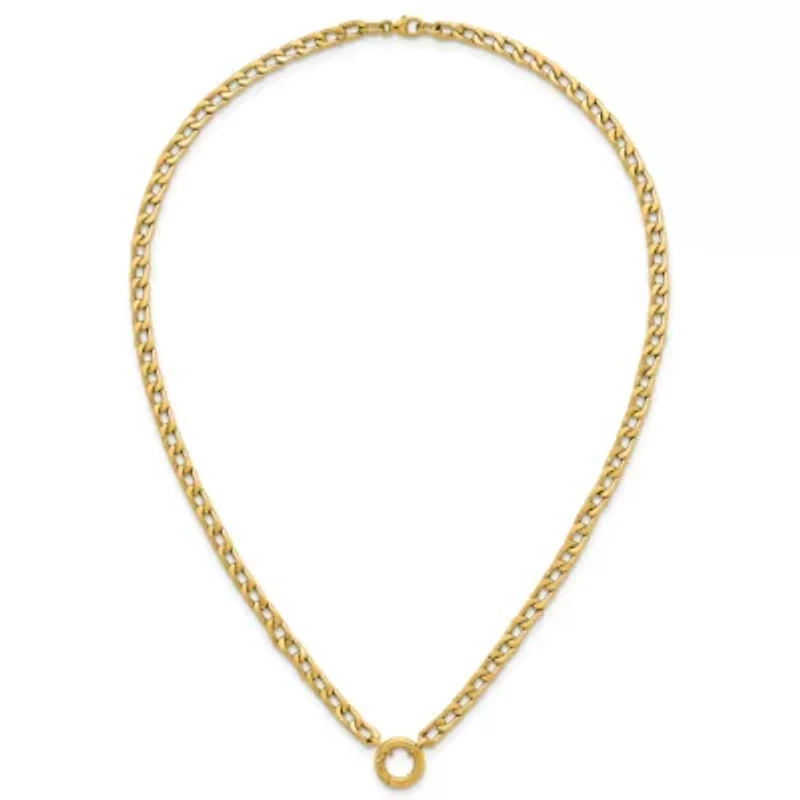 14K Yellow Gold Polished Push Clasp Pendant Flat Curb Link 18-inch Necklace