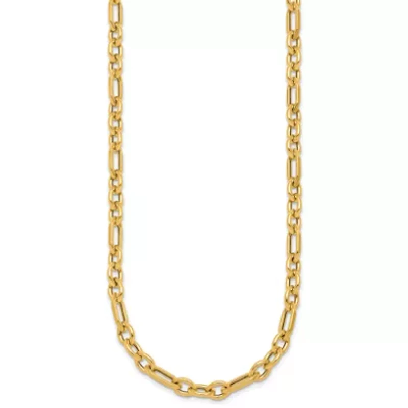 14K Yellow Gold Polished Geometric Mixed Link 18-inch with 0.75-inch Ext. Necklace