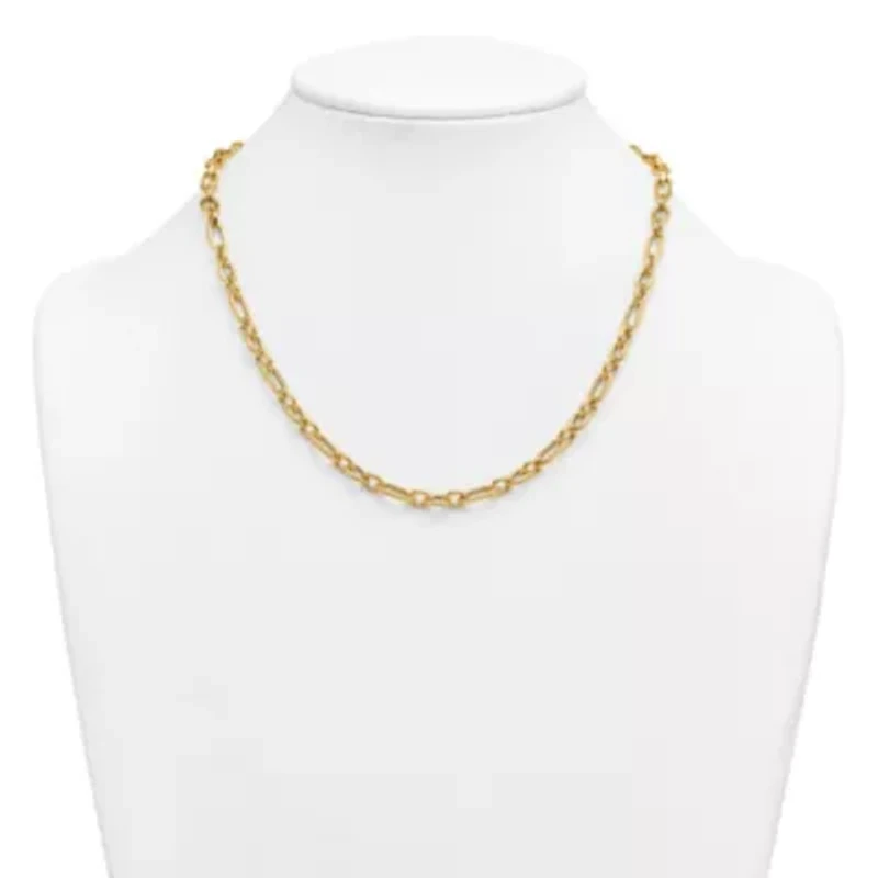14K Yellow Gold Polished Geometric Mixed Link 18-inch with 0.75-inch Ext. Necklace