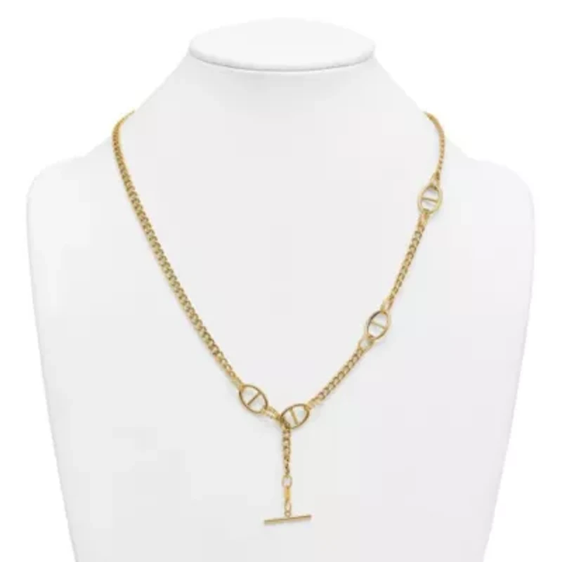 14K Yellow Gold Polished Curb Chain with Mariner Link Adjustable Toggle 24-inch Necklace