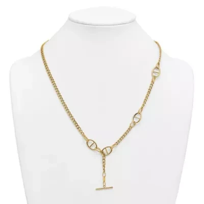 14K Yellow Gold Polished Curb Chain with Mariner Link Adjustable Toggle 24-inch Necklace