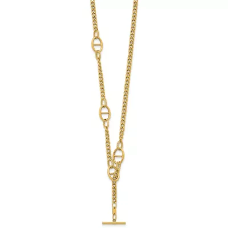 14K Yellow Gold Polished Curb Chain with Mariner Link Adjustable Toggle 24-inch Necklace