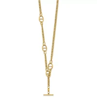 14K Yellow Gold Polished Curb Chain with Mariner Link Adjustable Toggle 24-inch Necklace