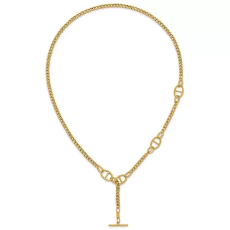 14K Yellow Gold Polished Curb Chain with Mariner Link Adjustable Toggle 24-inch Necklace