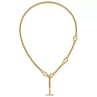 14K Yellow Gold Polished Curb Chain with Mariner Link Adjustable Toggle 24-inch Necklace