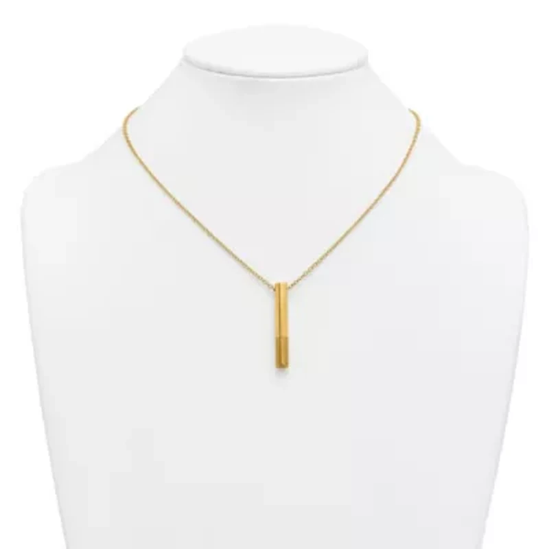 14K Yellow Gold Polished and Sat-inch Drop Bar 17.5-inch with 1-inch Ext. Necklace