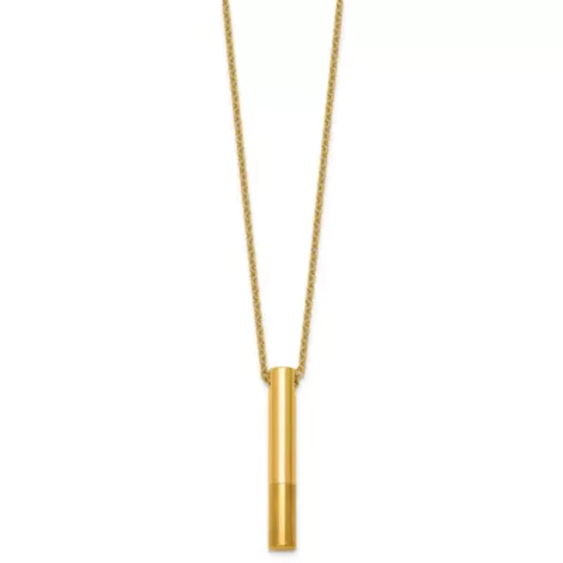 14K Yellow Gold Polished and Sat-inch Drop Bar 17.5-inch with 1-inch Ext. Necklace