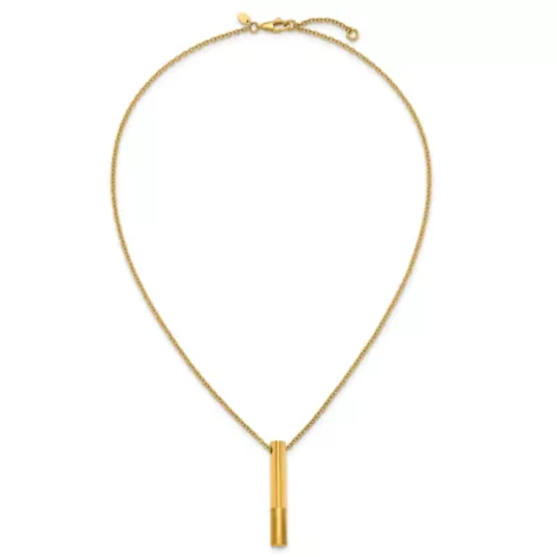 14K Yellow Gold Polished and Sat-inch Drop Bar 17.5-inch with 1-inch Ext. Necklace
