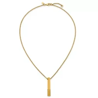14K Yellow Gold Polished and Sat-inch Drop Bar 17.5-inch with 1-inch Ext. Necklace