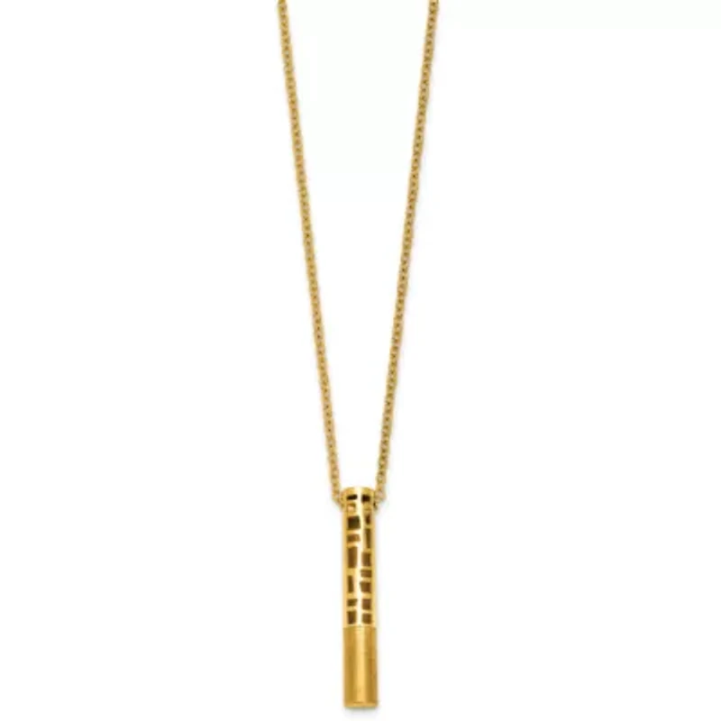 14K Yellow Gold Polished and Sat-inch Drop Bar 17.5-inch with 1-inch Ext. Necklace