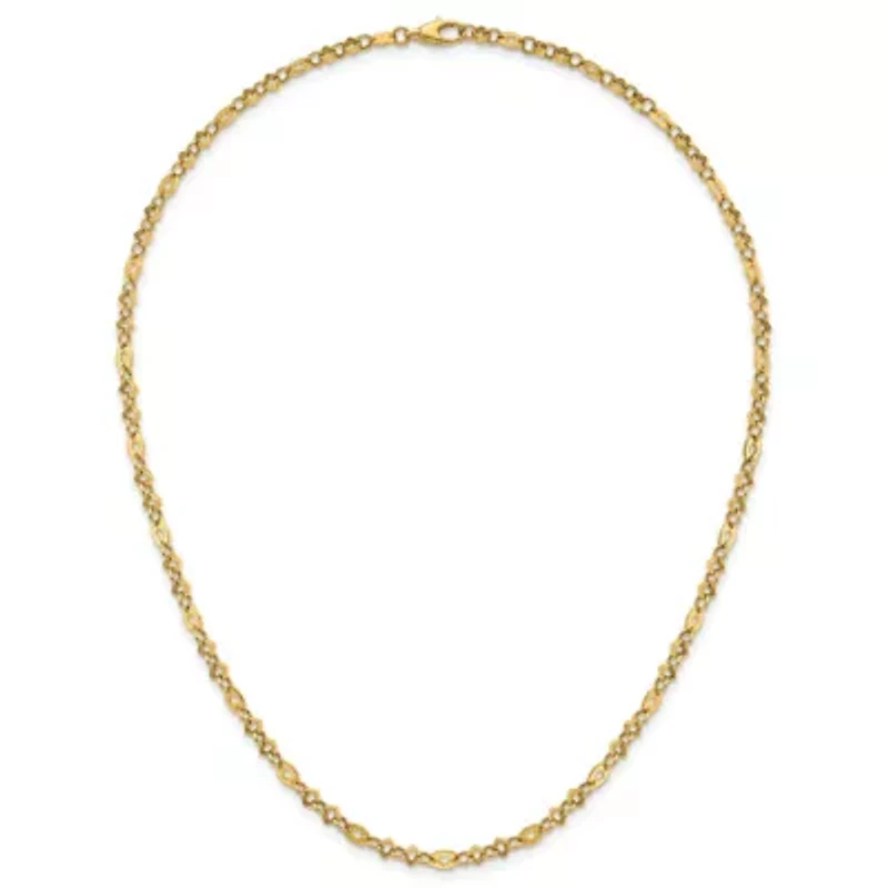 14K Yellow Gold Polished Mixed Geometric Link 18-inch Necklace