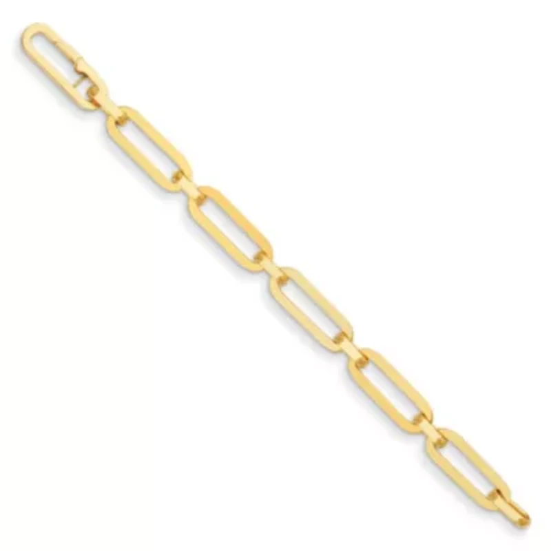 14K Yellow Gold 10mm Mixed Paper Clip Link 7.5 Inch Bracelet