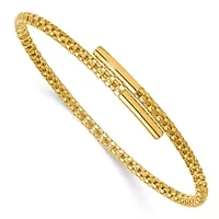18K Yellow Gold Polished Popcorn Mesh with Bar Flexible Bangle Bracelet