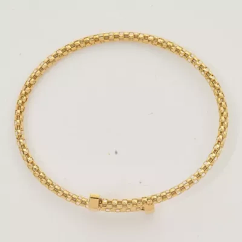 18K Yellow Gold Polished Popcorn Mesh Flexible Bangle Bracelet