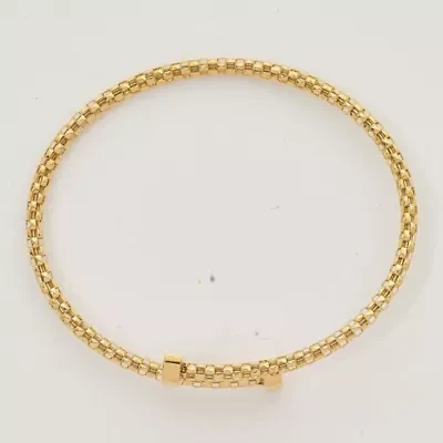 18K Yellow Gold Polished Popcorn Mesh Flexible Bangle Bracelet