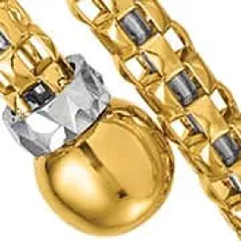 18K Two-tone Polished Diamond-cut Beaded Flexible Bangle Bracelet