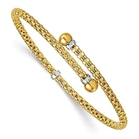 18K Two-tone Polished Diamond-cut Beaded Flexible Bangle Bracelet