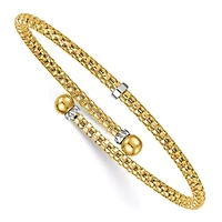 18K Two-tone Polished Diamond-cut Beaded Flexible Bangle Bracelet