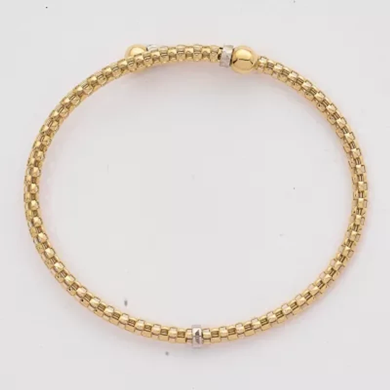 18K Two-tone Polished Diamond-cut Beaded Flexible Bangle Bracelet