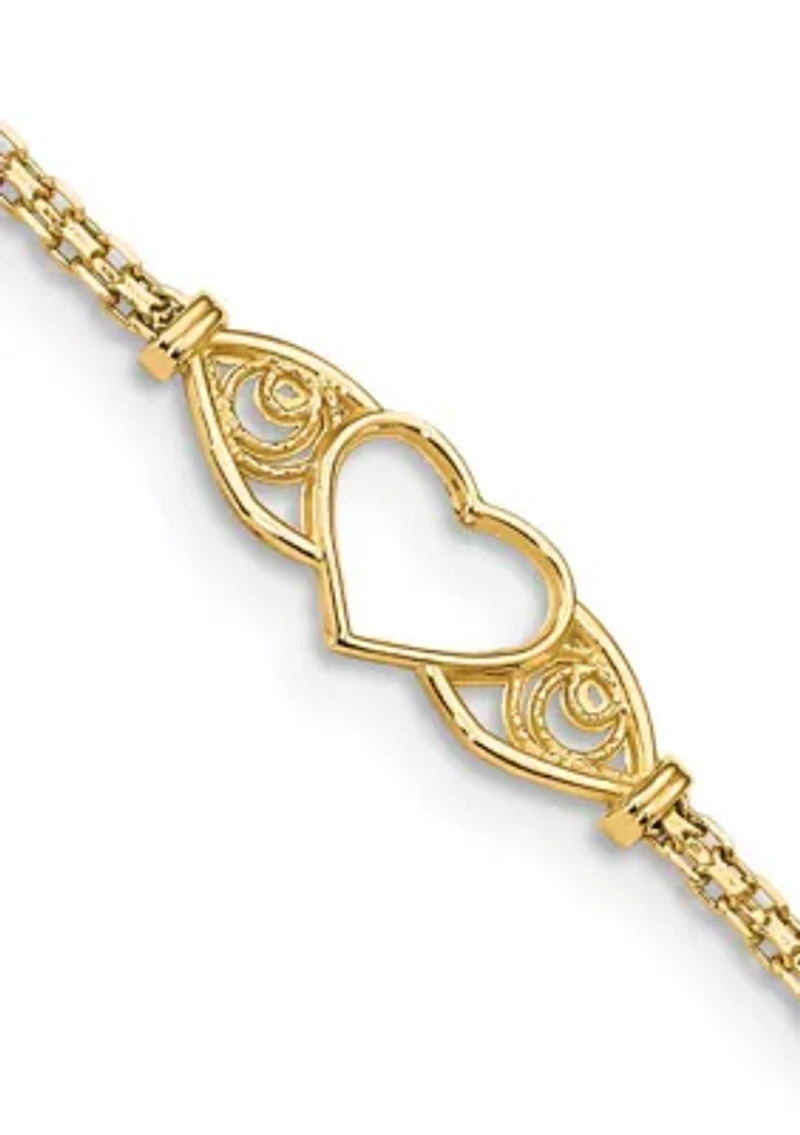 14K Yellow Gold Polished Heart 10 Inch Anklet