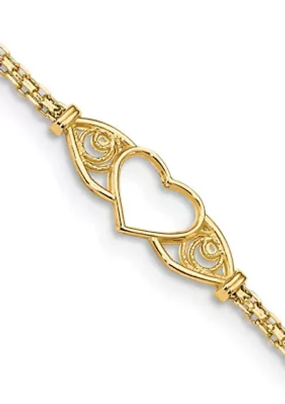 14K Yellow Gold Polished Heart 10 Inch Anklet