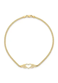 14K Yellow Gold Polished Heart 10 Inch Anklet