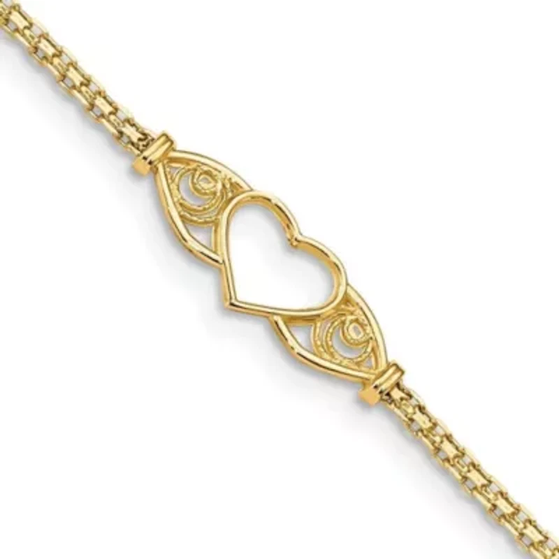 14K Yellow Gold Polished Heart 10 Inch Anklet