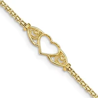 14K Yellow Gold Polished Heart 10 Inch Anklet