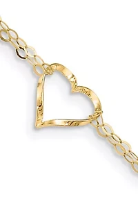 14K Yellow Gold Double Strand Heart 9 Inch with 1 Inch extension Anklet