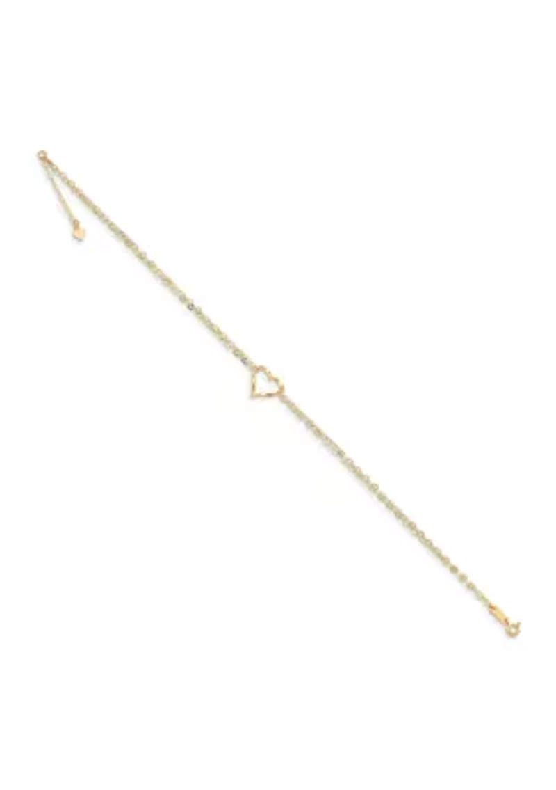 14K Yellow Gold Double Strand Heart 9 Inch with 1 Inch extension Anklet