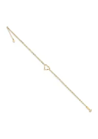 14K Yellow Gold Double Strand Heart 9 Inch with 1 Inch extension Anklet