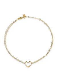 14K Yellow Gold Double Strand Heart 9 Inch with 1 Inch extension Anklet