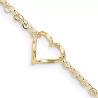 14K Yellow Gold Double Strand Heart 9 Inch with 1 Inch extension Anklet