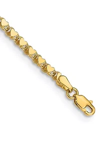 14K Yellow Gold Polished Double Sided Heart 10 Inch Anklet