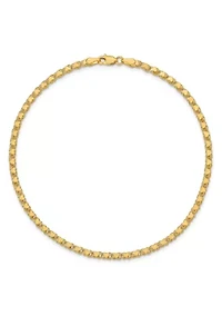 14K Yellow Gold Polished Double Sided Heart 10 Inch Anklet