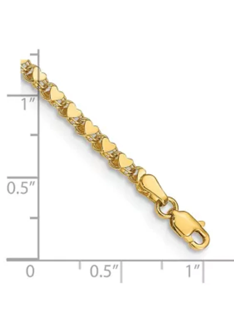 14K Yellow Gold Polished Double Sided Heart 10 Inch Anklet